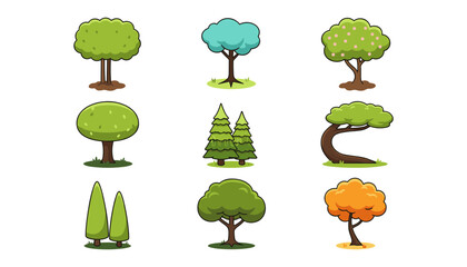Set of various forest trees collection with landscape collection woodland © FatemaStock