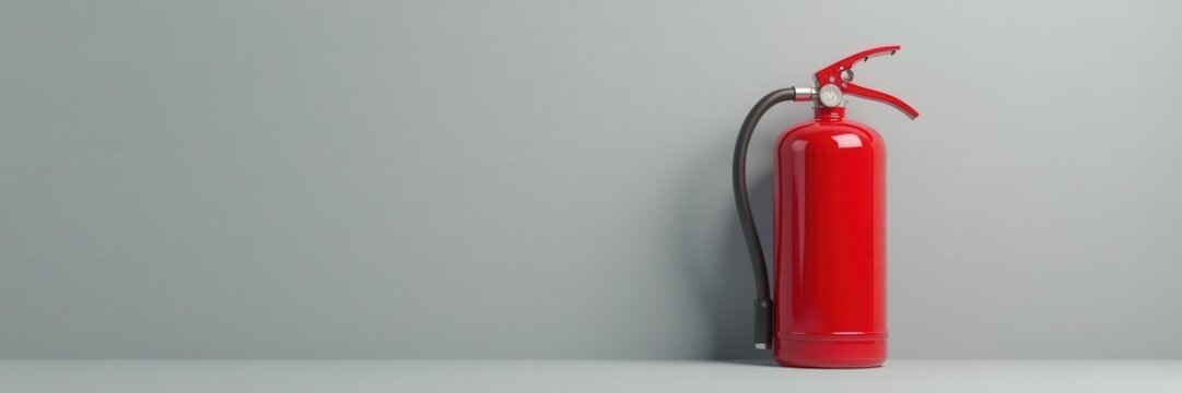 Bright red fire extinguisher against a plain gray background , emergency, protection