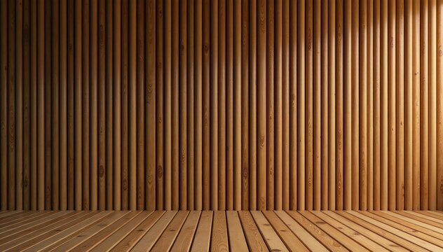 Deep brown wood slat wall, natural bamboo-like pattern Wide panoramic background , brown background, wood wall