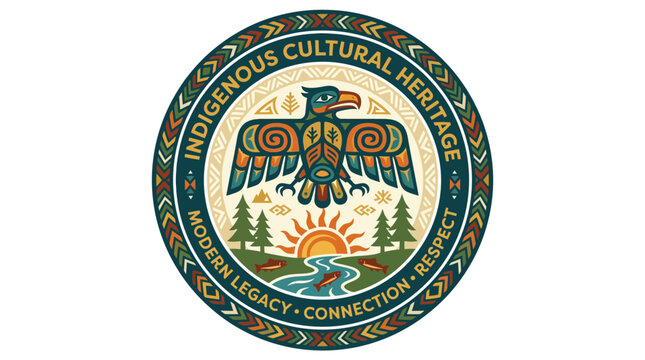 Indigenous cultural heritage seal with eagle and nature motifs.