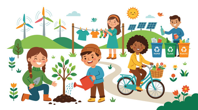 Children engaged in eco-friendly and sustainable activities.