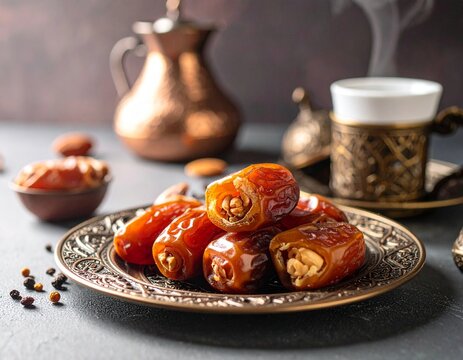 Datteln mit Nussf&uuml;llung im arabischen Teeset