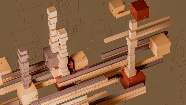 Background of cubes and lines form an abstract data structure