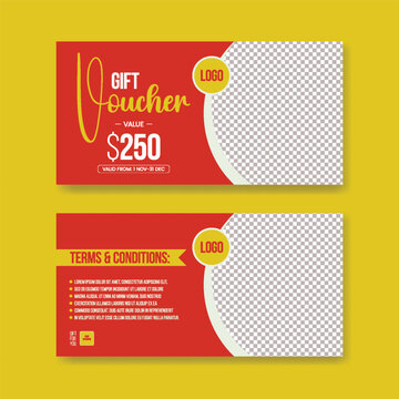 Gift Voucher for food restaurant gift card, Promotional horizontal banner and food thumbnail design, giveaway gift card, discount coupon vector template design