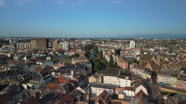 Aerial view of Strasbourg, capturing the blend of historic architecture and modern city life