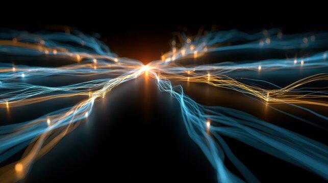 A marketing campaign system runs on its own, with many channel streams branching out from one glowing source in a dark space.