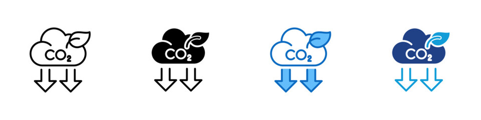 Carbon Reduction Multiple Style Icon Design Vector - CO2 cloud with leaves and downward arrows representing carbon reduction, emission control, and climate mitigation © sahila