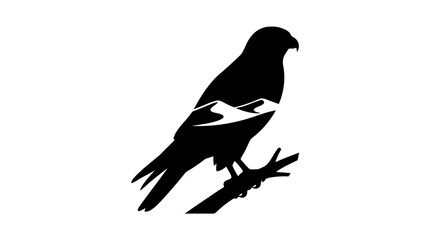 Obraz premium Silhouette of a hawk perched on a branch with a desert landscape in its body