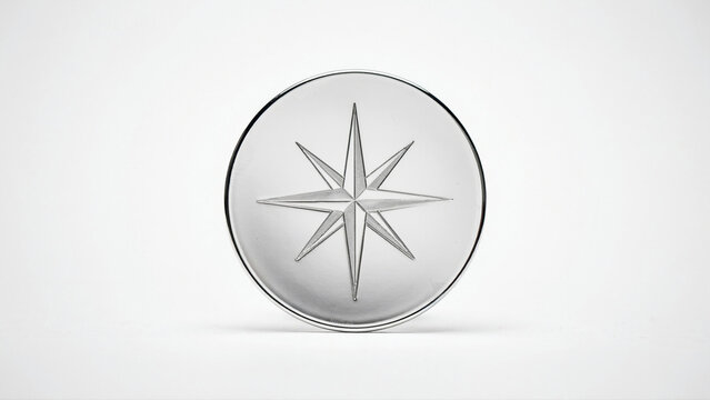 Chrome Compass Rose Disc Isolated White Background - Navigation Concept - Strategic Clarity Symbol, Unwavering Direction Metaphor, and Logistics Strategy Graphic