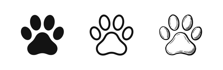 Animal paw print icons in solid, outline and hand-drawn styles © drawing lines