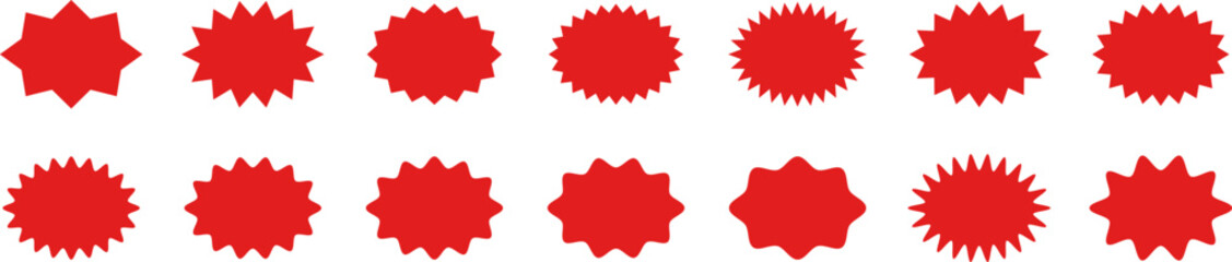 Naklejka na ściany i meble Starburst sticker set - collection of special offer sale new oval and round shaped sunburst labels and badges. Promo stickers, price icon with star edges, oval and round shaped sunburst labels