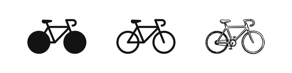 Fototapeta premium Bicycle Icon Set - Racing Bike and Cycling Symbol for Sports and Transport in Three Different Styles