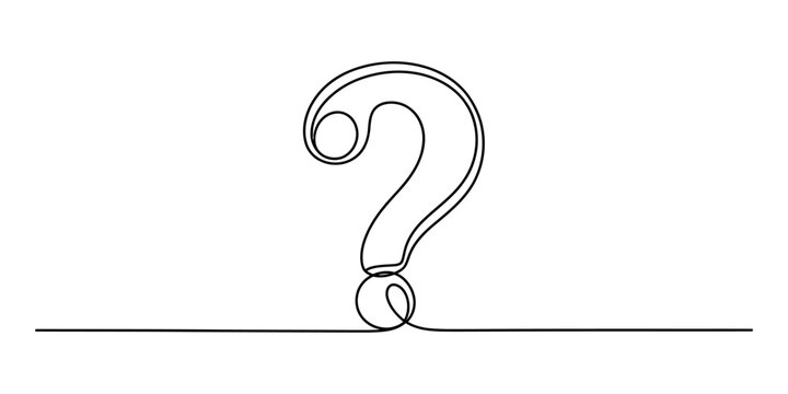 Single continuous line drawing of a question mark symbol. minimalist art representing curiosity, doubt, and inquiry.