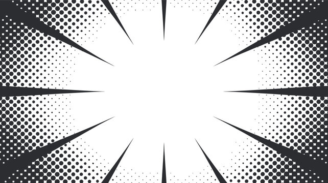 Manga comic book action background with radial speed zoom lines and halftone dot texture pattern vectorManga comic book action background with radial speed zoom lines and halftone dot texture pattern 