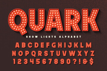 Bright lights show alphabet design, modern style, fairy LED lamps letters and numbers. © Aleksandr