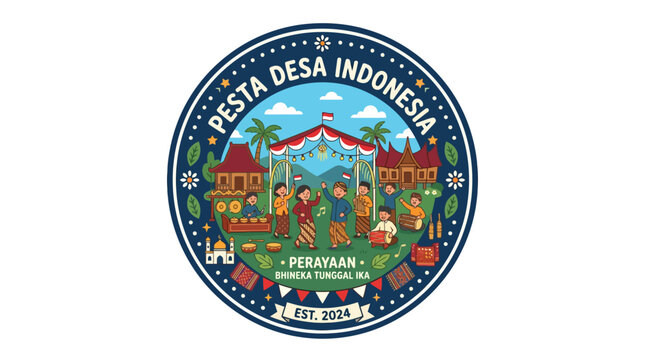 Pesta Desa Indonesia traditional village festival circular emblem.