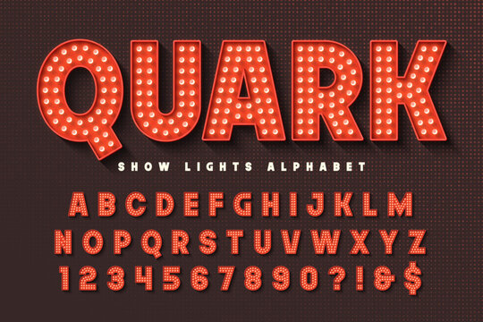 Bright lights show alphabet design, modern style, fairy LED lamps letters and numbers.