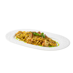 Fototapeta premium Shrimp pasta in creamy herb sauce
