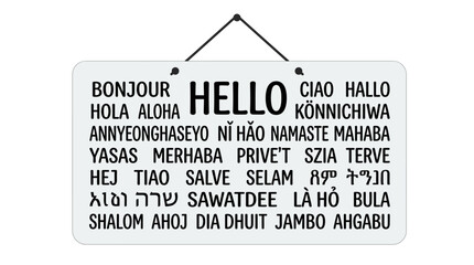 Multilingual hello greeting sign with many different languages. © Funkstripe