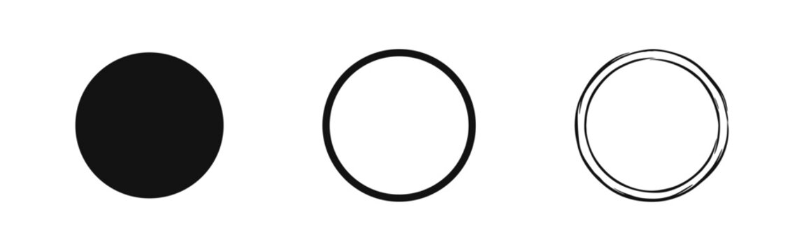 Circle geometric shape icon set in solid, outline and hand-drawn styles