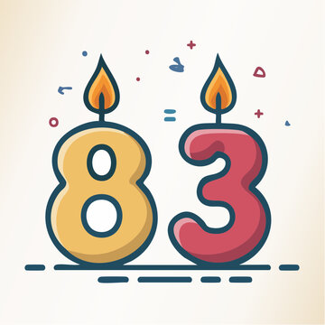 Number 83 Birthday Candles with Flames