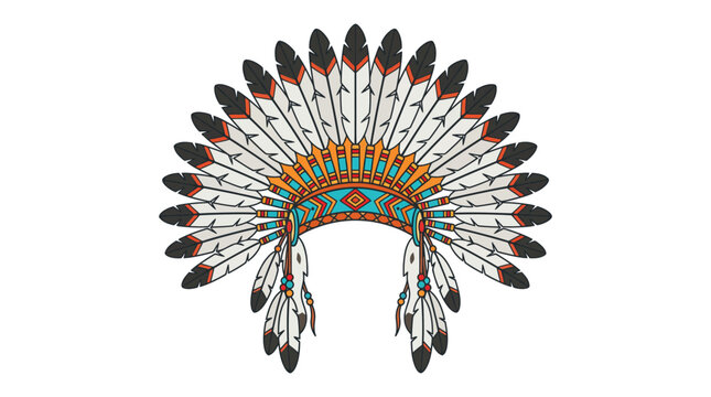 Detailed Native American feathered headdress or war bonnet illustration.