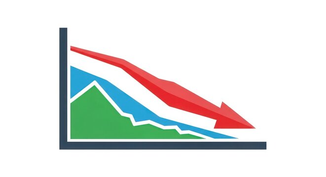 Declining graph with red arrow pointing down.