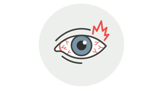 Simple eye icon with redness and irritation symbol, eye health problem concept, medical flat vector icon