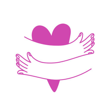 Vector logo design template, graphic element for advertising, branding, heart shape and love, doodle sketch mascot and character, self love and care concept