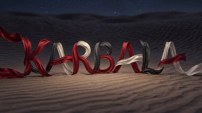 Karbala fabric text design Islamic First month desert sand night background