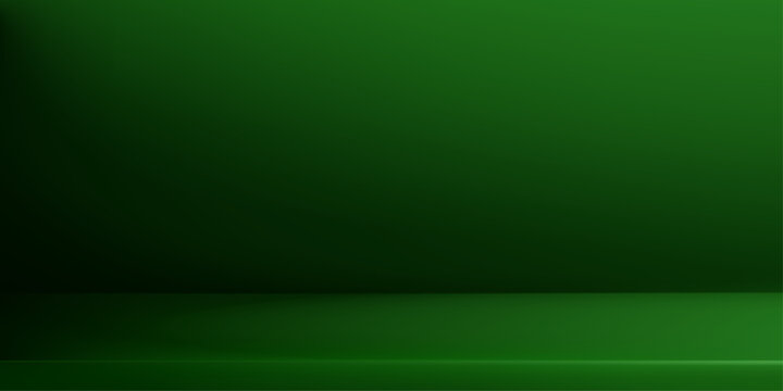 Dark green gradient studio background with elegant 3D podium. Vector bg illustration for luxury product display and professional presentation staging