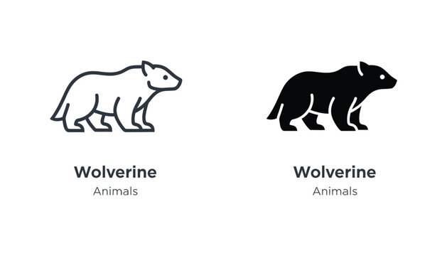 Wolverine animal line icon and silhouette