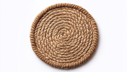 Obraz premium Circular coaster made of natural coiled jute rope, isolated on white background