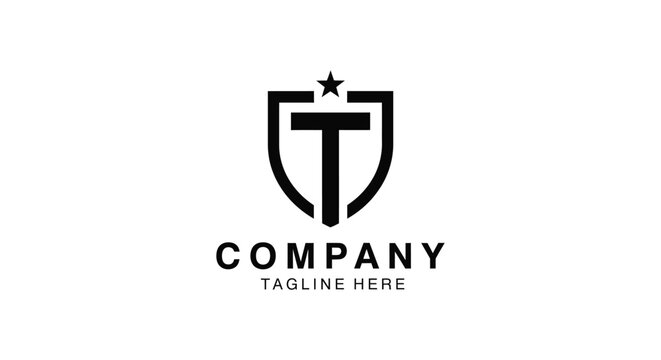 Black company logo template with shield and star