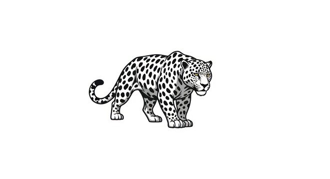 Black and white leopard illustration side view.