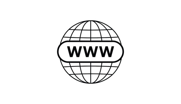 Black and white globe icon with www