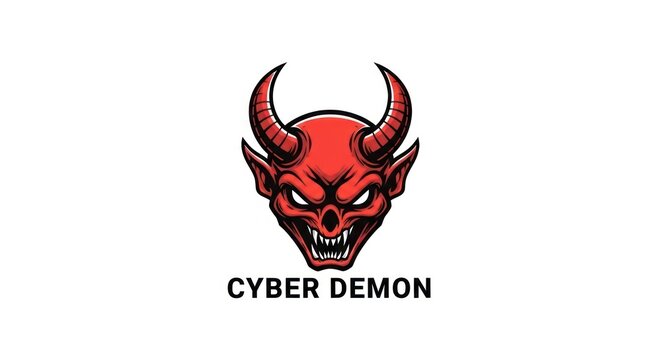 Cyber demon logo with red devil head.