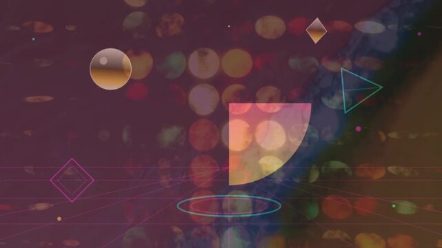 Abstract Retro Geometric Background with Floating Shapes and Grid Motion