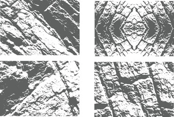 Fototapeta premium Abstract cracked stone texture pattern set with rough edges and fragmented shapes isolated on transparent background