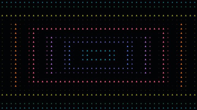 Abstract rainbow triangle pattern pulsing on black background