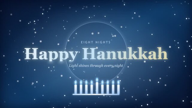 Happy Hanukkah greeting card animation with a glowing menorah