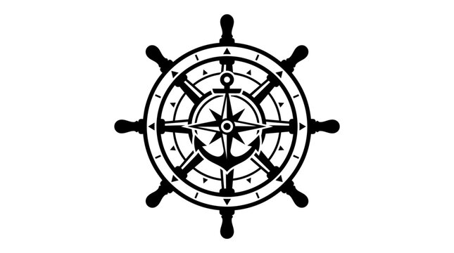 Ship steering wheel nautical compass.