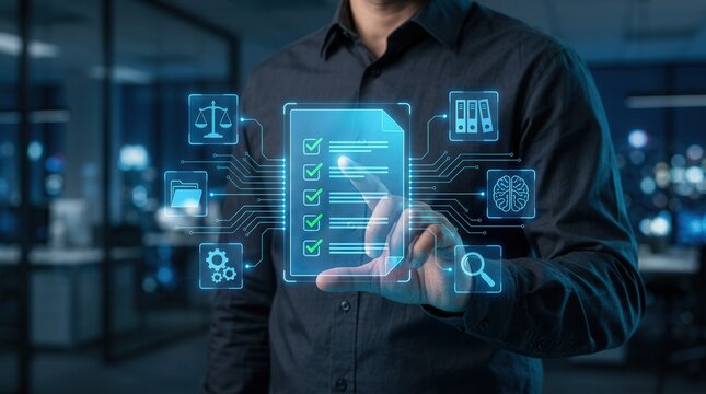 Automation solution for document management featuring digital checklist and icons.