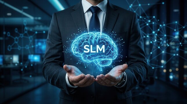 Concept of small language model SLM with pruning and knowledge distillation for efficient AI.