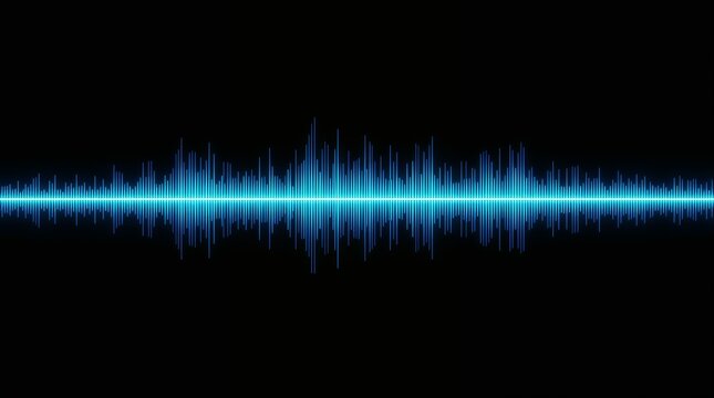 Cyan audio waveform visualization on black background technology concept