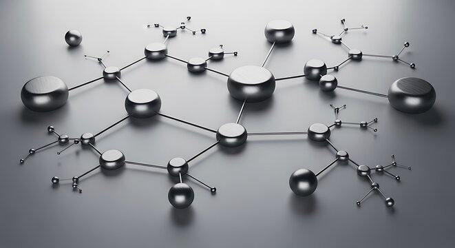 Abstract metal sphere network connection representing a complex diagrama de flujo and conceptual data hierarchy for technology and business system analysis