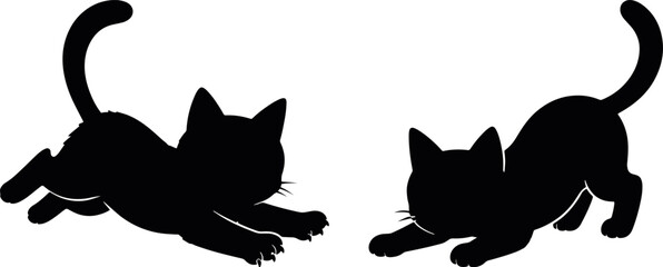 playing cat silhouette vector icon set for pet activity design, cat behavior silhouette collection with playful kitten poses, pet animal vector icons for feline movement and action © craft_art
