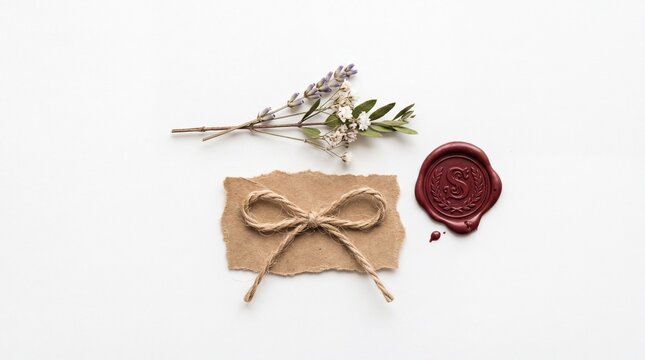 Vintage paper note with rustic twine bow and wax seal
