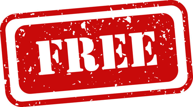 Distressed red rubber stamp with the word 'free' isolated on white background promotional graphic