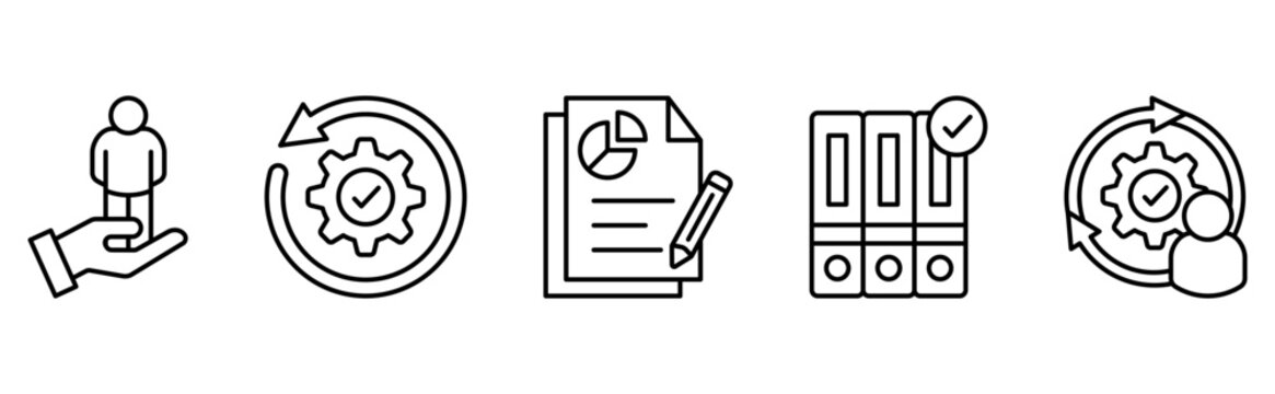 Human resources optimization and corporate data audit icon set 